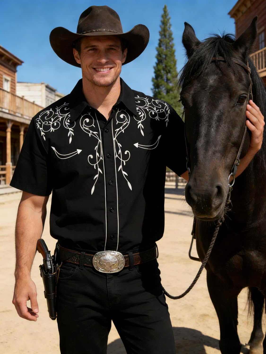 Western Cowboy Shirts for Men Retro Print Western Country Shirt Men Short Sleeve Cowboy Collared Button Down Tops - Image 6