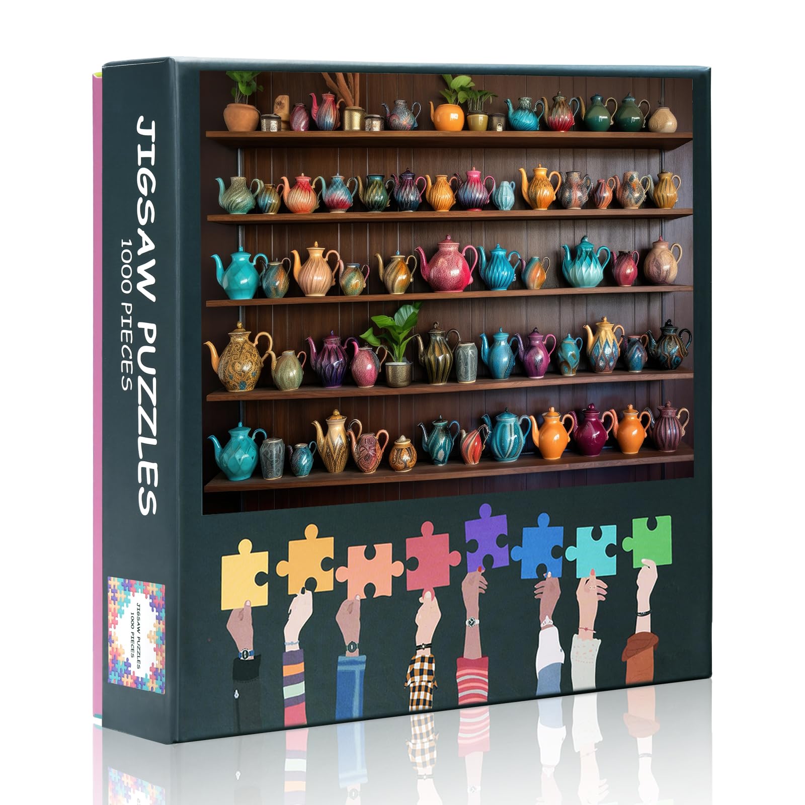 Jigsaw Puzzles for Adults 1000 Pieces, Assorted Teapots Arranged on a Wooden Shelf Puzzle 1000 Piece, Difficult Impossible Challenging Puzzles, 19.5 x 27.5 Inch