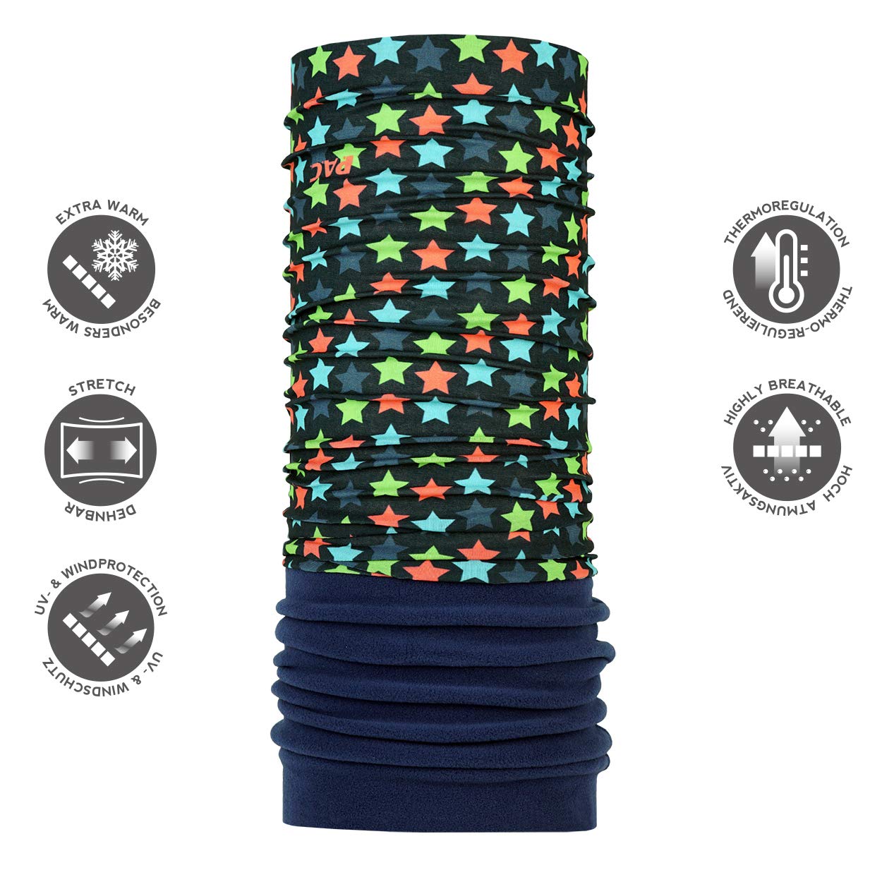 P.A.C. Kids Fleece Multifunktionstuch - Outdoor, Ski, Halstuch, nachhaltiges Schlauchtuch, Kinder, viele Tragevarianten