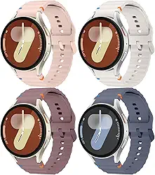 Pulseiras esportivas para Samsung Galaxy Watch 7 6 5 4 FE de 40 mm e 44 mm e mulheres, pulseira de silicone macio sem lacunas de 47 mm e 43 mm/clássica de 46 mm e 42 mm/5 pro de 45 mm, pacote com 4