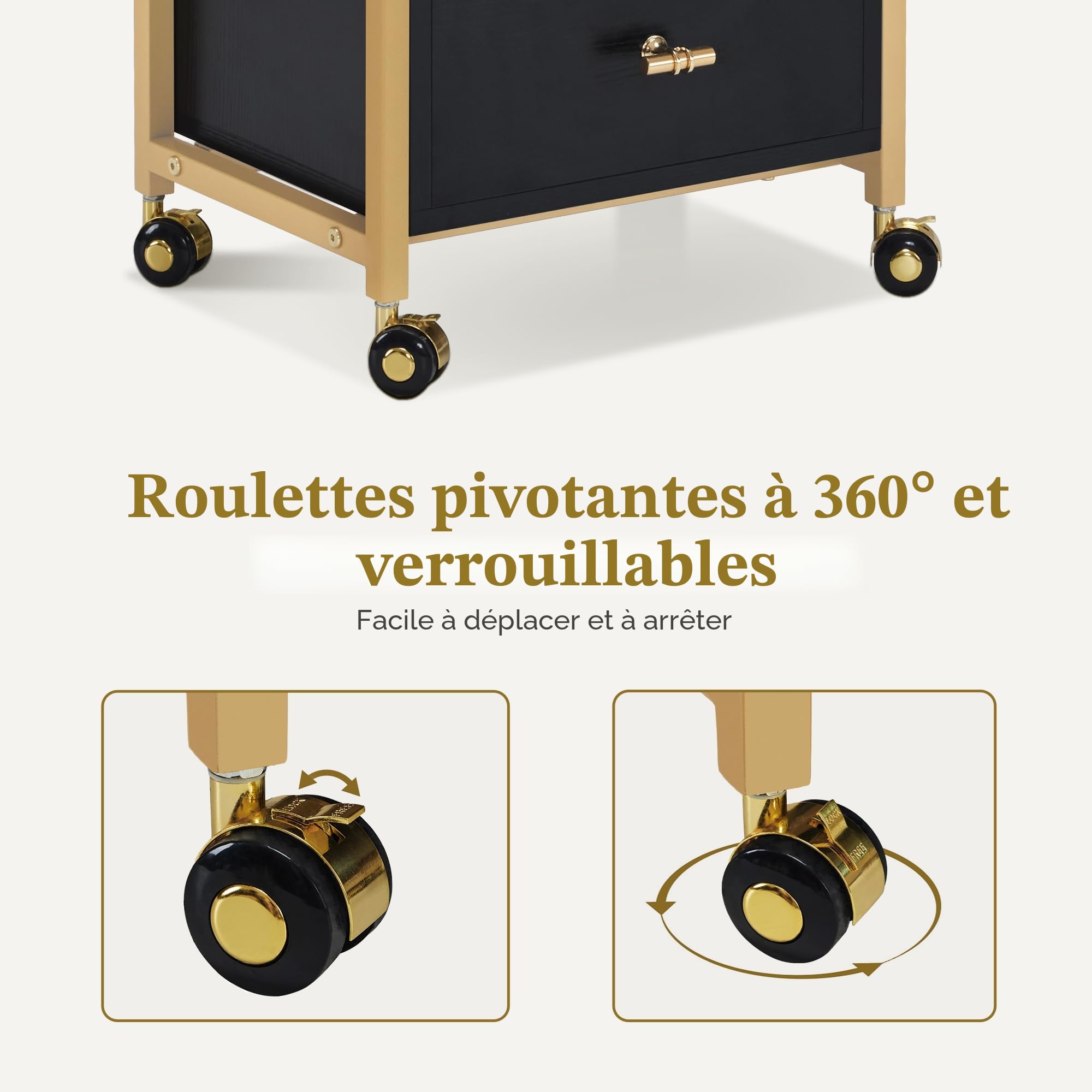 MCombo Chariot de Coiffure avec Roulettes 3 Tiroirs 2 Étagères Support Sèche-Cheveux 30x40x95cm