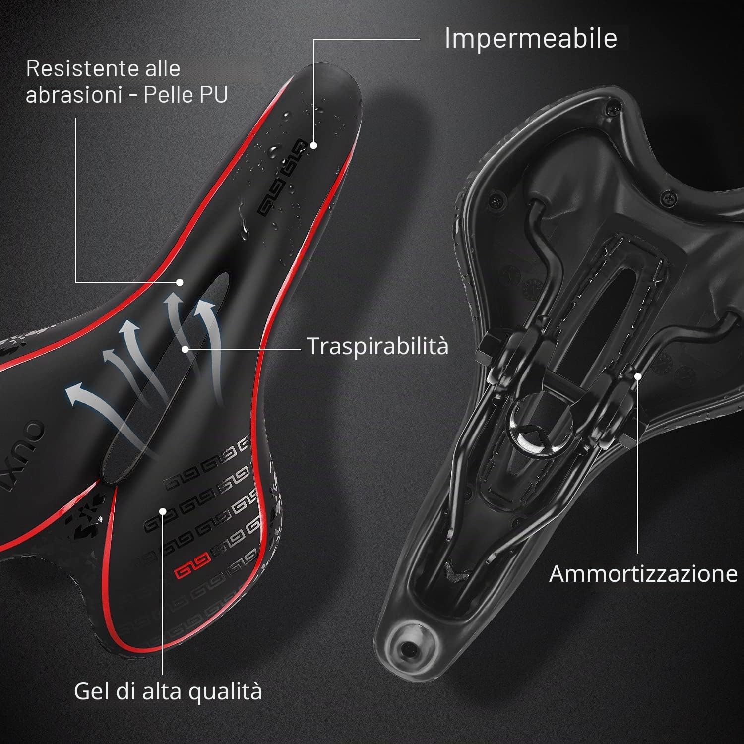OUXI Sella per Bici Mountain in Gel Sella MTB, Sellino per Bicicletta, Sedile Bicicletta Comoda Ergonomico Impermeabile e Traspirante per Mountain Bike Uomini Donne