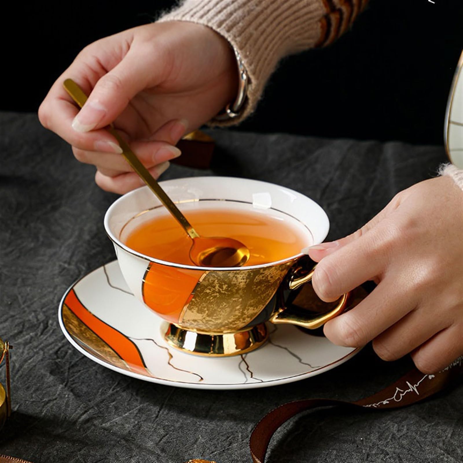 Tasse Tasses Tasse à café en céramique rétro, service thé de l'après-midi porcelaine avec cuillère, léger et luxueux, européen exquis