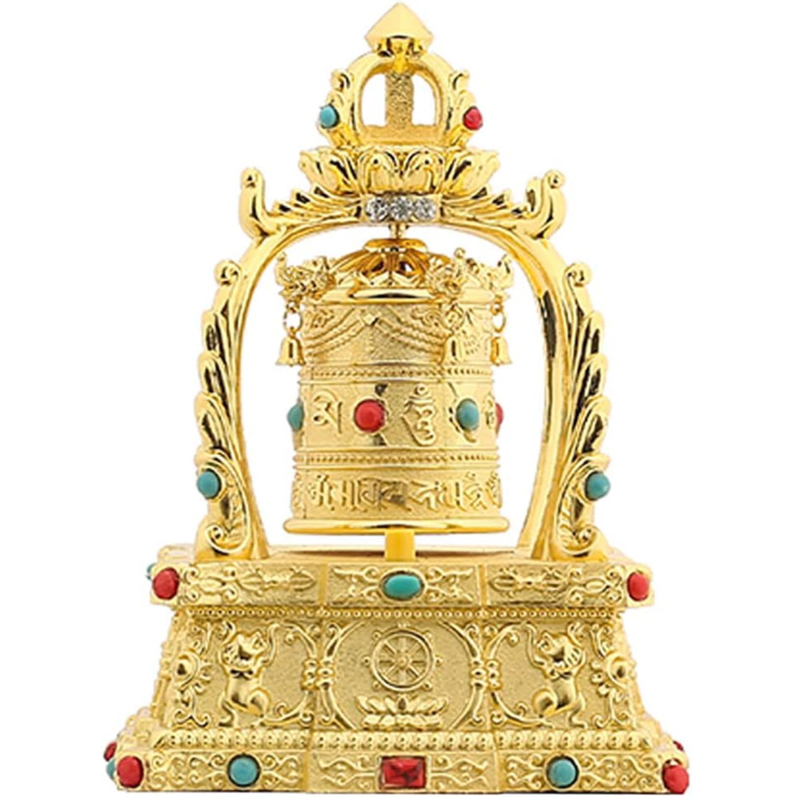 Vassbkkdy Gold Om Mani Padme Hum Tibetan Prayer Wheel, Silent Buddhist Spinning Prayer Wheel Table Top Decorations Ornaments, Solar/Battery Powered, For Relaxation/Meditation/Yoga