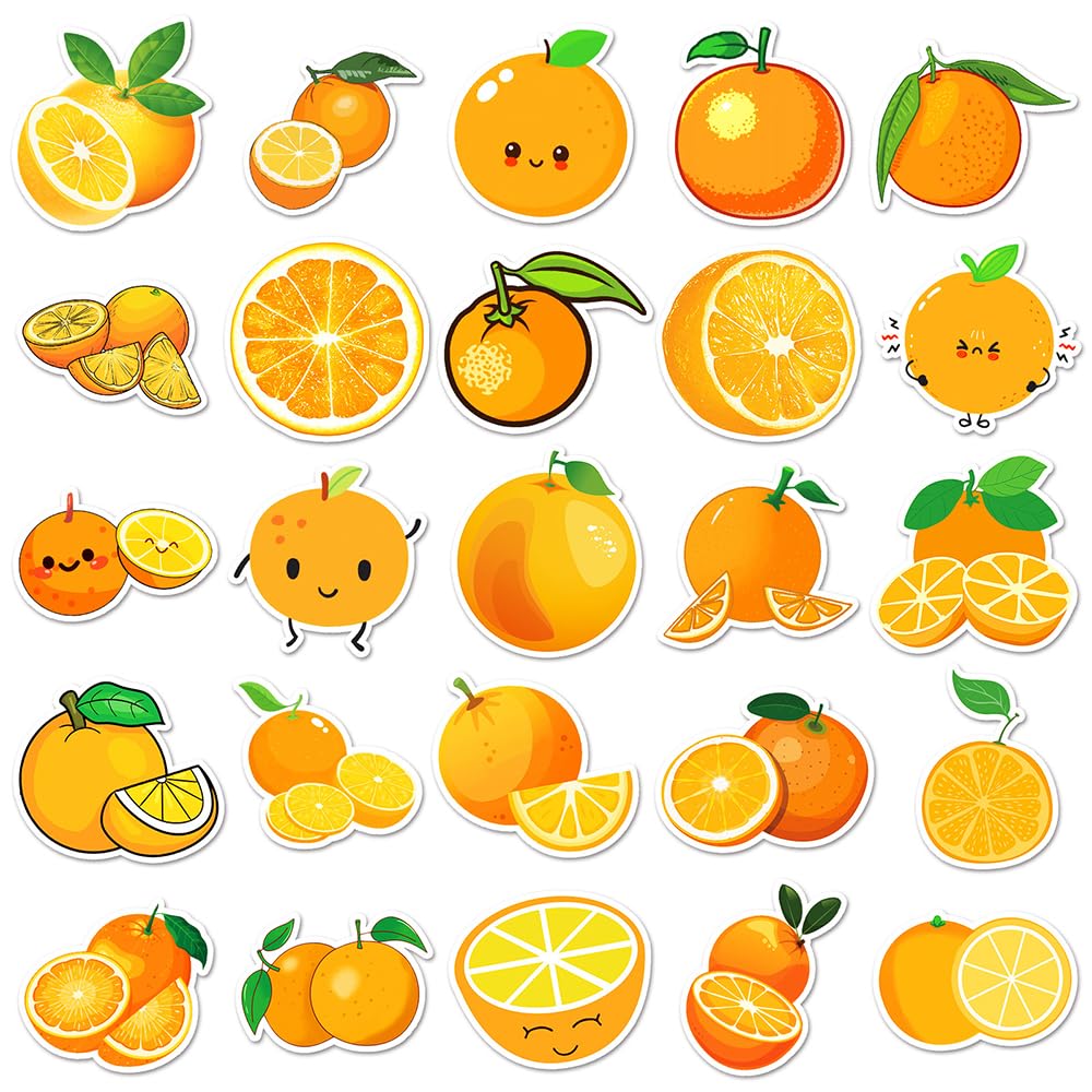 Fresh Orange Vinyl Stickers, 50 PCS Waterproof Cartoon Fruit Decals for Laptops Scrapbooking, Journals, Notebooks - Image 3