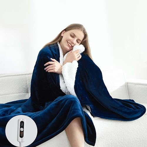 Manta térmica eléctrica tamaño individual, suave y acogedora manta eléctrica de franela gruesa y sherpa para cama, sistema de seguridad automático,