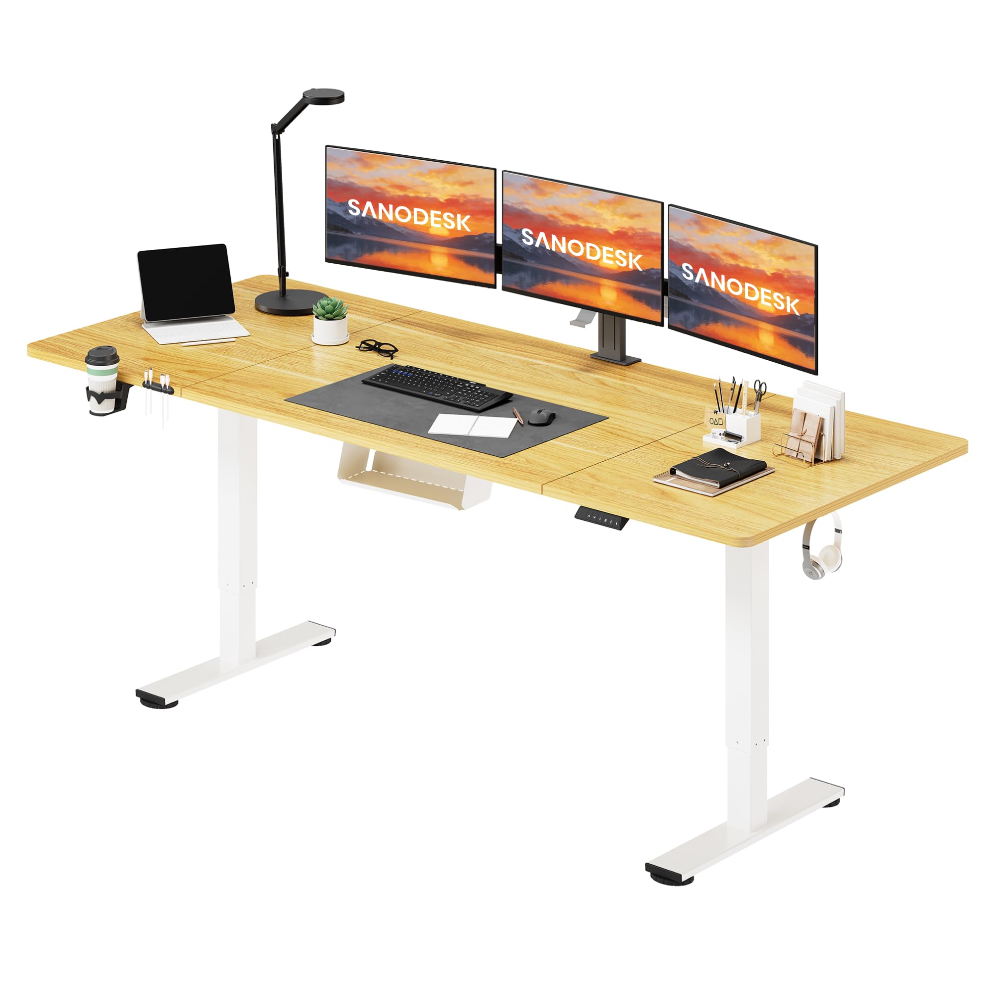 SANODESK Höhenverstellbarer Schreibtisch 200 x 80 cm Schreibtisch Höhenverstellbar Elektrisch Ergonomischer Steh-Sitz Tisch Computertisch für Heimbüro Homeoffice(ahorn)