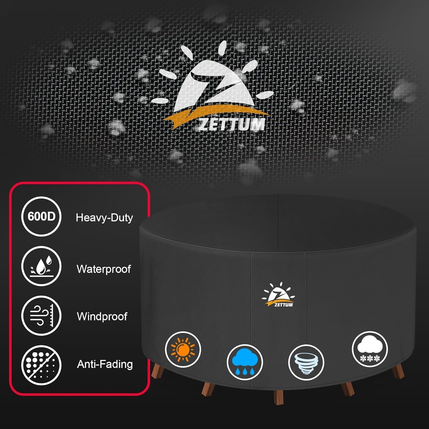 Zettum Ø160x73cm Garden Table Cover Round Durable 600D Oxford Fabric Outdoor Furniture Covers Ideal for Rattan Round Furniture Set, Patio Table & Chairs with Heavy Duty Outdoor Table Covers Waterproof 4 717YV2dHsTL. AC SL1500