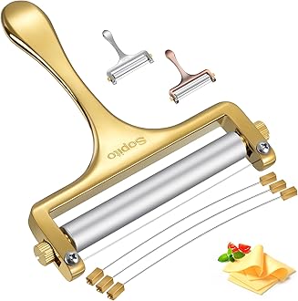 Sopito Cheese Slicer Stainless Steel With 3 Extra Wires Great for Cheddar, Gruyere, Raclette, Mozzarella Cheese Block, Gold