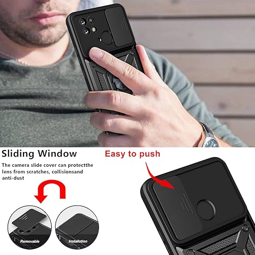 Miniatura 5 de Ysnzaq Funda resistente a prueba de golpes de grado militar para Xiaomi Poco C40Redmi 10 Power 6.71 ", protección de lente de ventana deslizante con