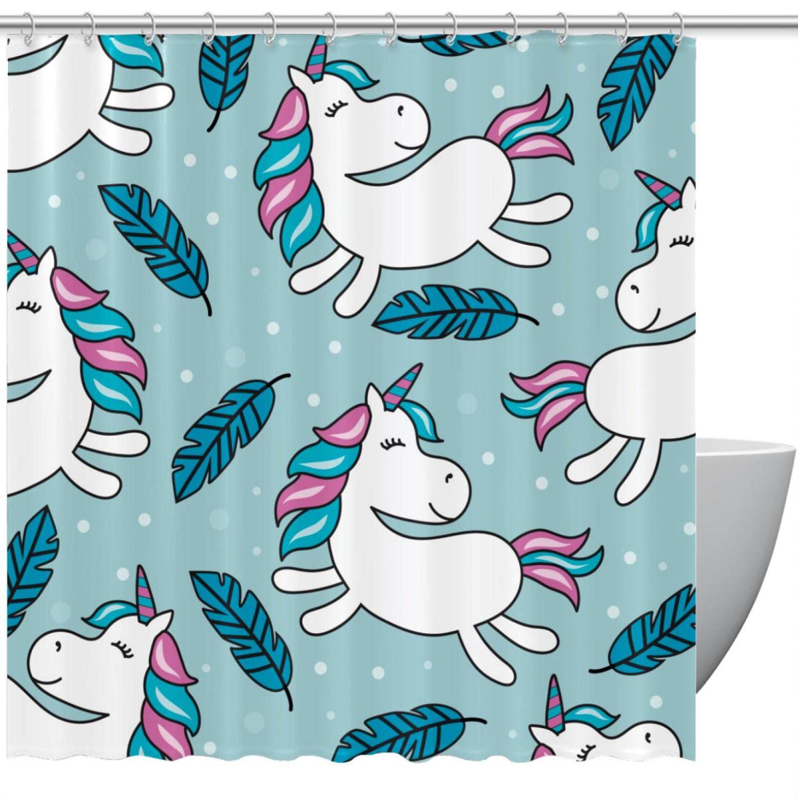 Rideau de douche en tissu anti-éclaboussures motif licorne pour sol toujours sec