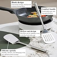 Vista 5 de Juego de espátulas de acero inoxidable, espátula ranurada plateada, espátula de cocina resistente, resistente al calor, utensilios de cocina ideales
