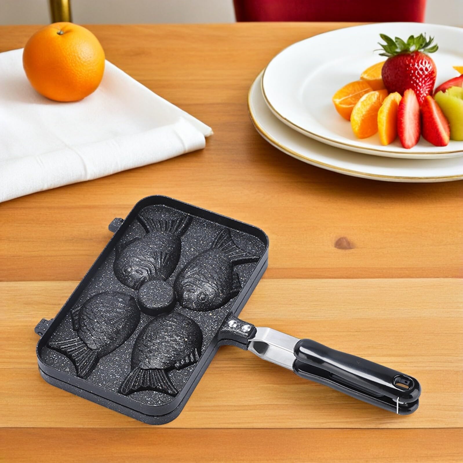 Molde para Pastel de Pescado con 4 Rejillas, Aluminio Negro | Doble Cara y Mango Largo, para Repostería y Cocina de Postres, Uso Cómodo y Limpieza Sencilla