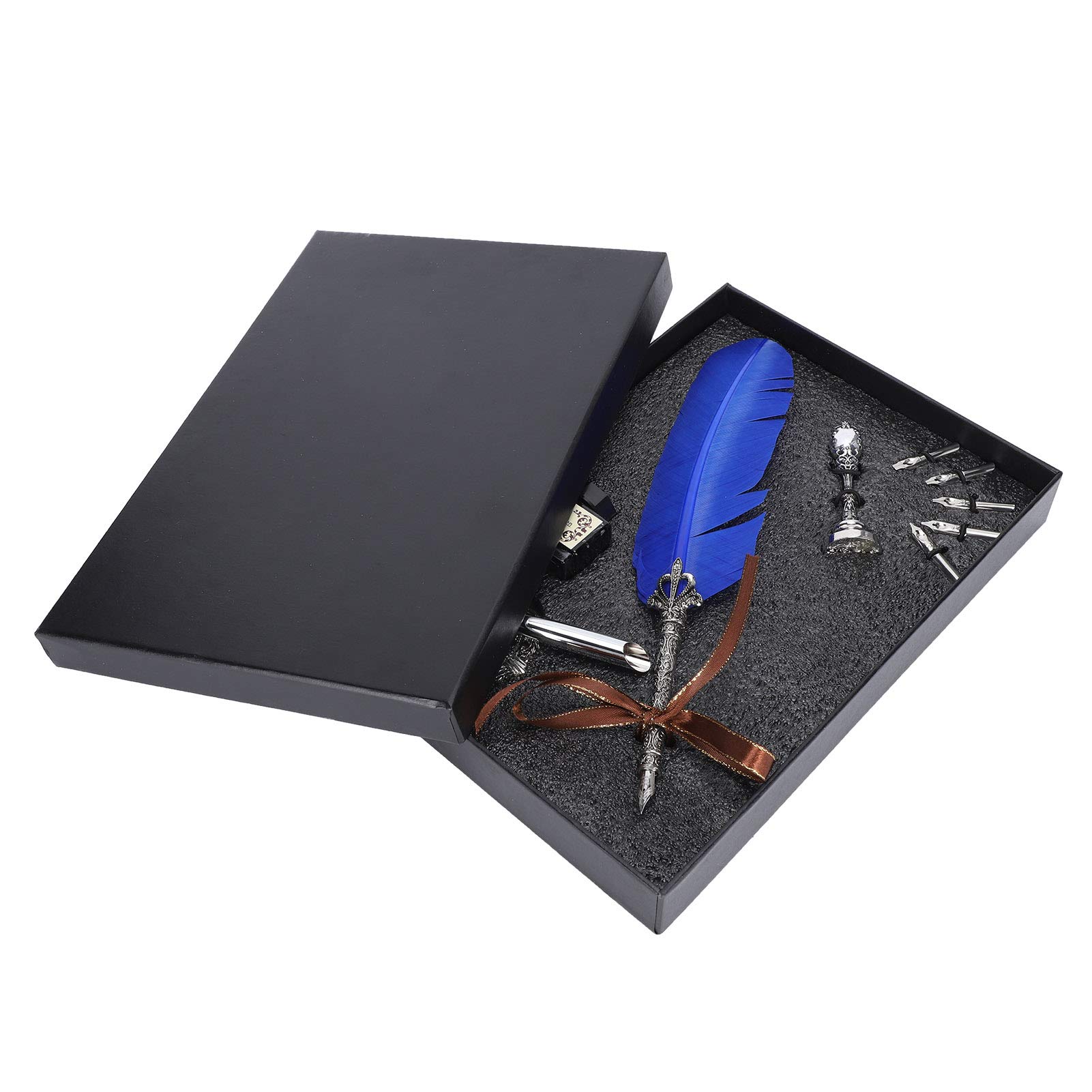 Stylo plume calligraphie vintage encre bleue avec set de plumes et tampon