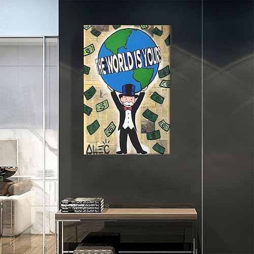 Miniatura 4 de ALEC-Monopolys - Póster en lienzo con texto en inglés The World Is Yours (El mundo es tuyo), pinturas para decoración de pared para sala de estar,