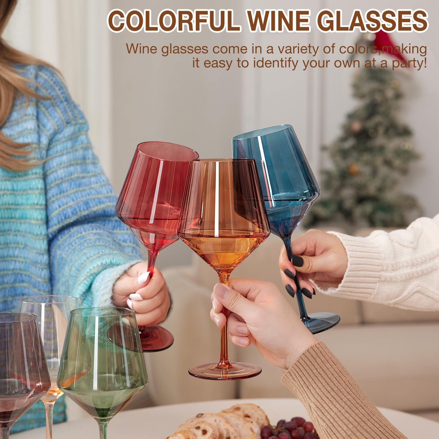 Colored Wine Glasses Set of 6-18oz, Crystal Hand Blown Colorful Wine Glasses with Long Stem,Gift for Entertaining, Party, Ideal for Birthday, Christmas - Image 6