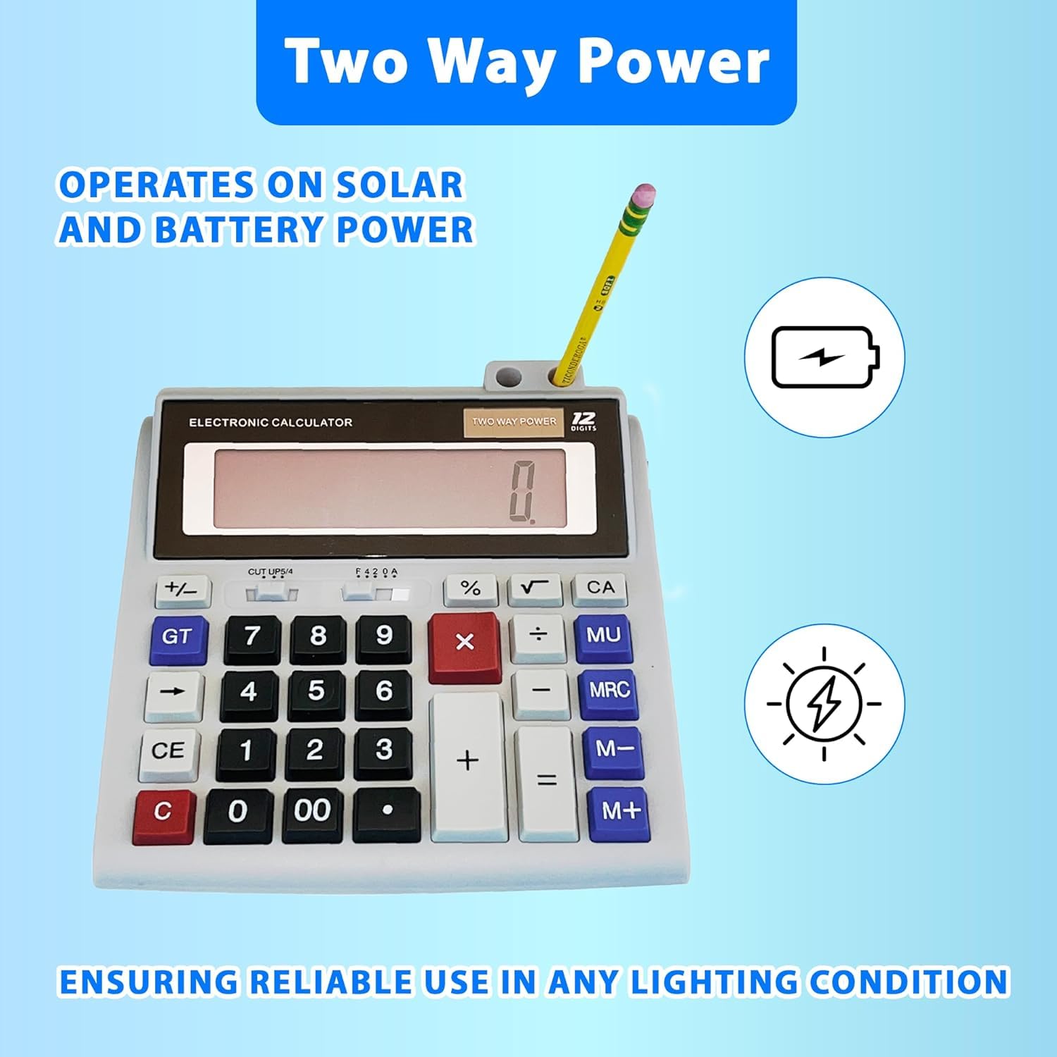 Desktop Calculator Extra Large 5in LCD Display 12-Digit Big Button Giant Accounting Calculator, Battery - View #5