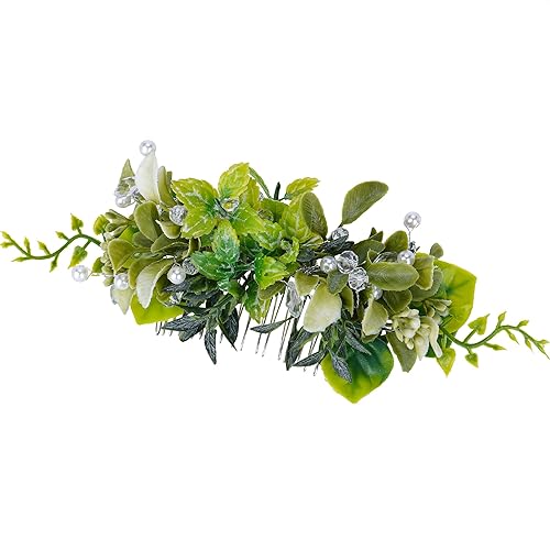 Flower Hair Side Comb - Handmade Green Floral Hair Comb for Wedding Boho Flower Combs for Brides Bridal Shower Maternity Shoot Bachelorette