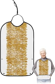 Kewadony Adult Bibs for Elderly Women - Gold Yellow Waterproof Dining Clothing Protectors with Crumb Catcher for Eating/Feeding, Abstract Pringting Modern Minimalist Art Terry Cloth Bib Washable