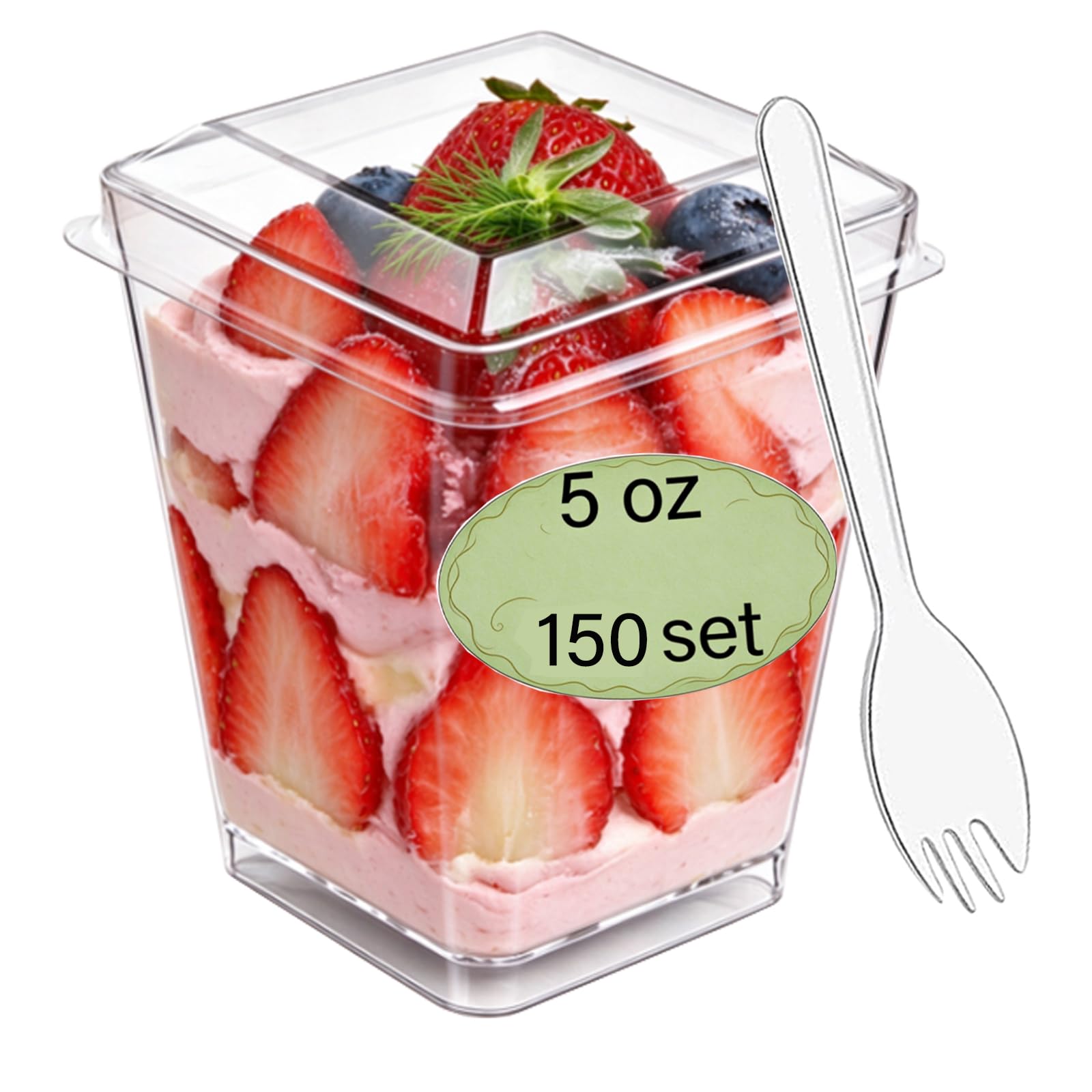 450 Pack 150 Set Clear Dessert Cups with Lids and Spoons, 5oz Mini Dessert Cups Reusable Square Parfait Cup for Party Appertizer, Christmas
