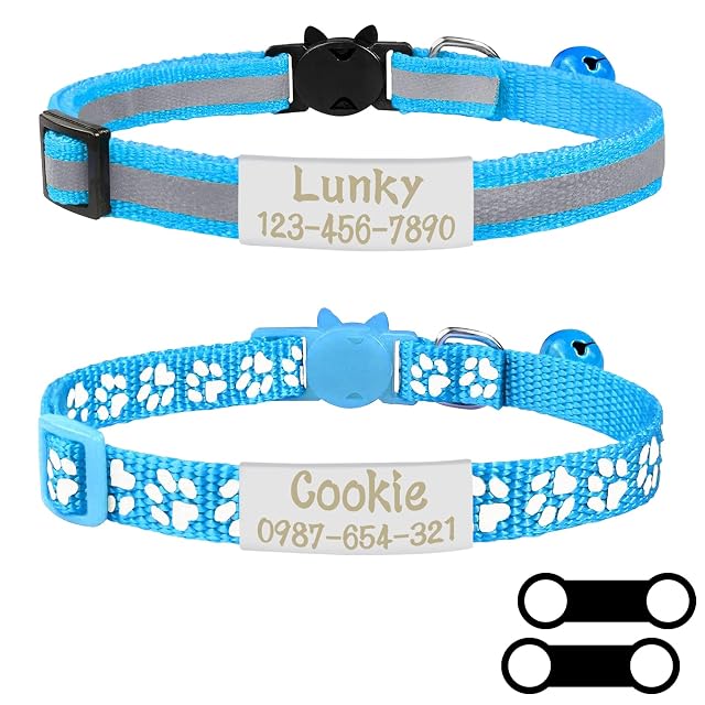 Uiopa 2pzs Collar Gato Antiahogo + 2pzs Chapa Perro Grabada
