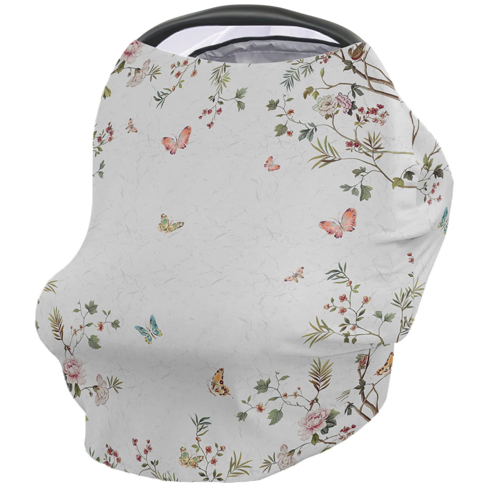 Nursing Cover for Breastfeeding Scarf, Butterfly Spring Trees Leaves Floral Baby Car Covers Super Soft Multi Use for Canopy Shopping Cart Cover Blanket Stroller Cover