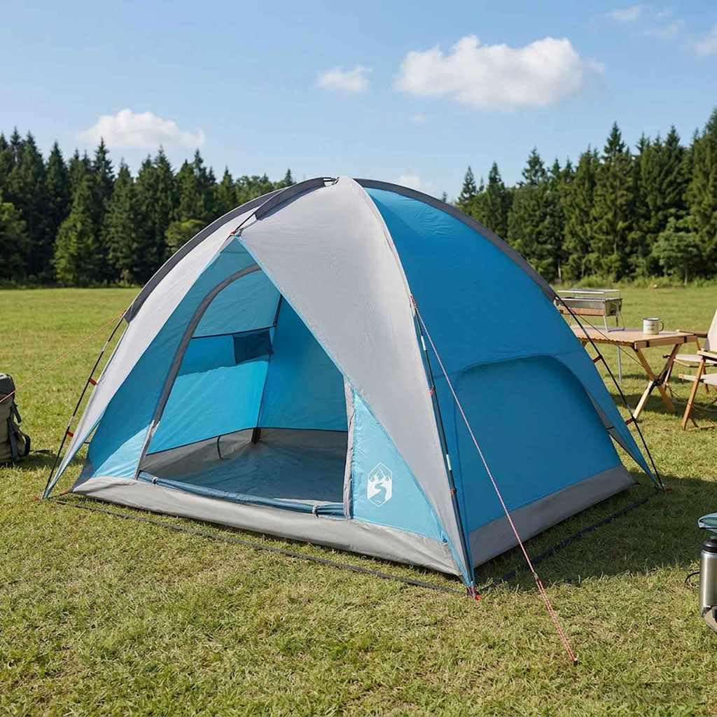 Tienda de campaña cúpula con cubierta impermeable azul 245 x 245 x 149 cm, poliéster 185T con revestimiento de poliuretano, con fibra de vidrio y barras de acero, para camping familia hasta 4