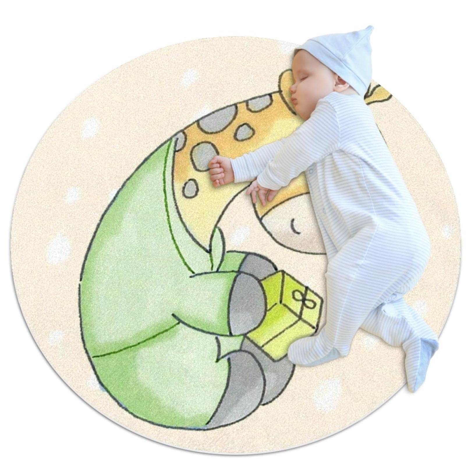 Tapis de salle de bain girafe rond 1m antidérapant pour chambre d'enfant