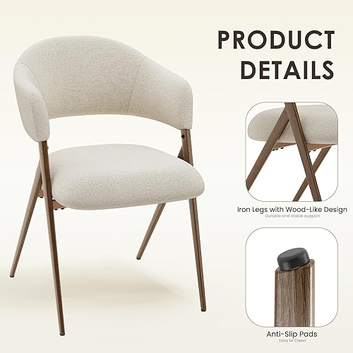 Miniatura 6 de COLAMY Juego de 6 sillas de comedor, sillas modernas tapizadas de tela para comedor, cocina, sillas laterales con respaldo abierto y asiento