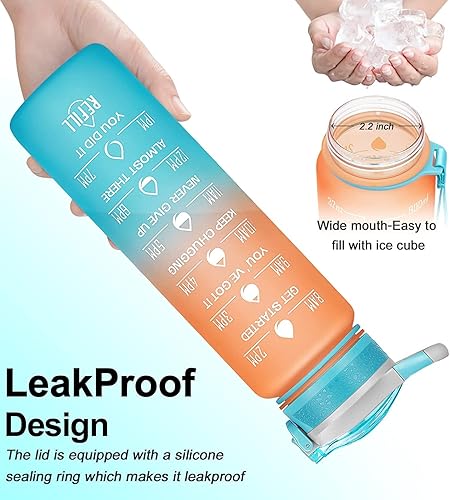 Miniatura 4 de YUQINFEI Botella de agua deportiva motivacional de 32 onzas con marcador de tiempo y pajilla, a prueba de fugas, duradera, sin BPA, no tóxica,