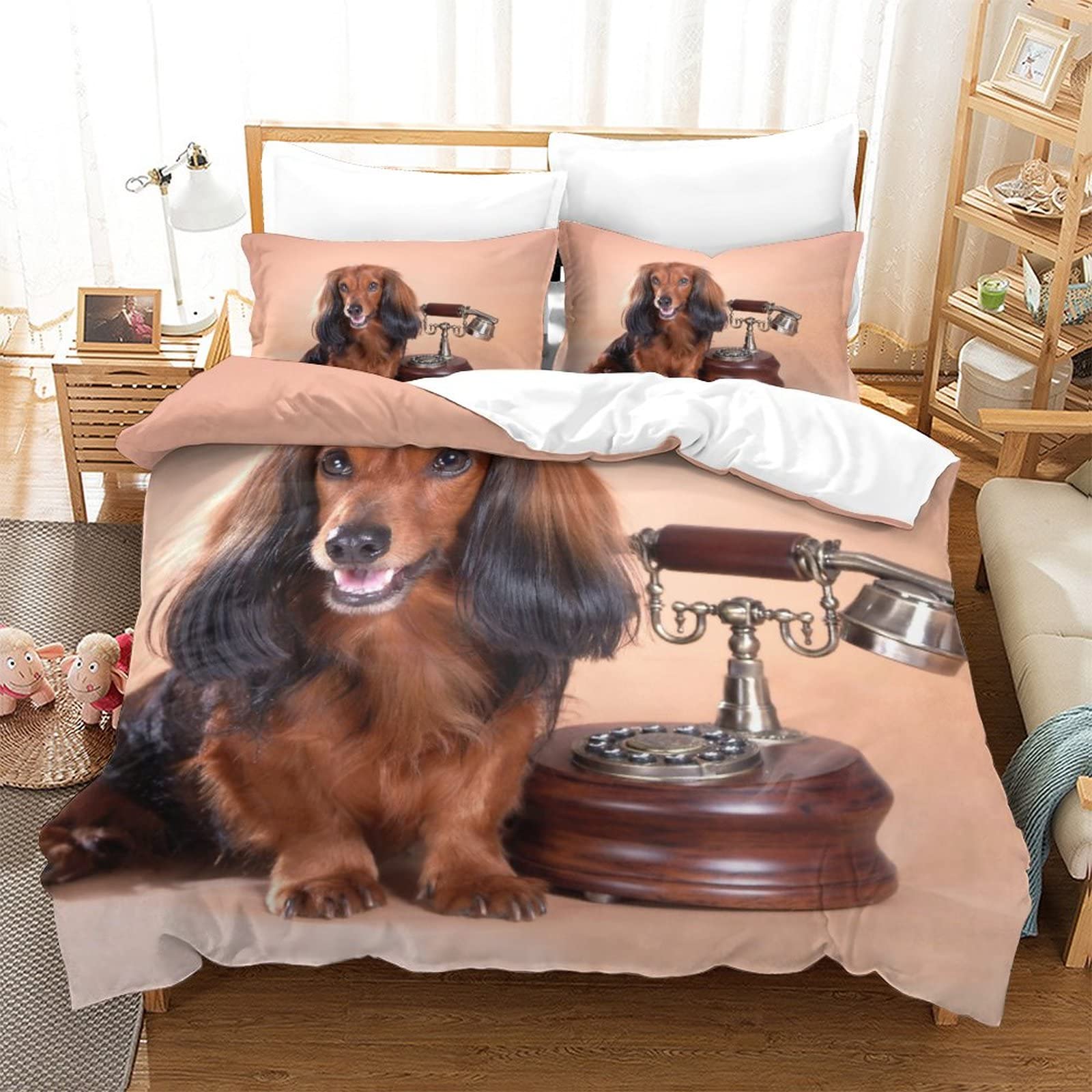 Mignon chien housse de couette 3D literie chaleureuse pour chambre King