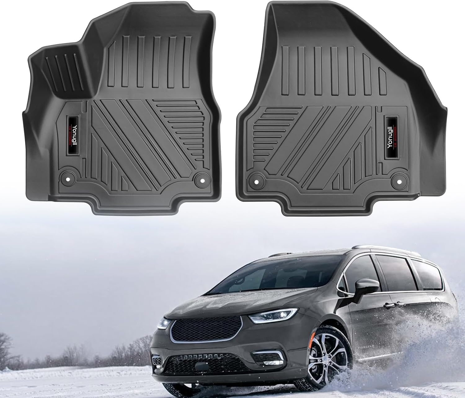 for 2017-2025 2026 Chrysler Pacifica/Voyager 1st Front Floor Mats 2 Pcs TPE All Weather Protection Mats Fit Chrysler Pacifica Voyager Accessories (Front Row Floor Mats 2 Pcs)