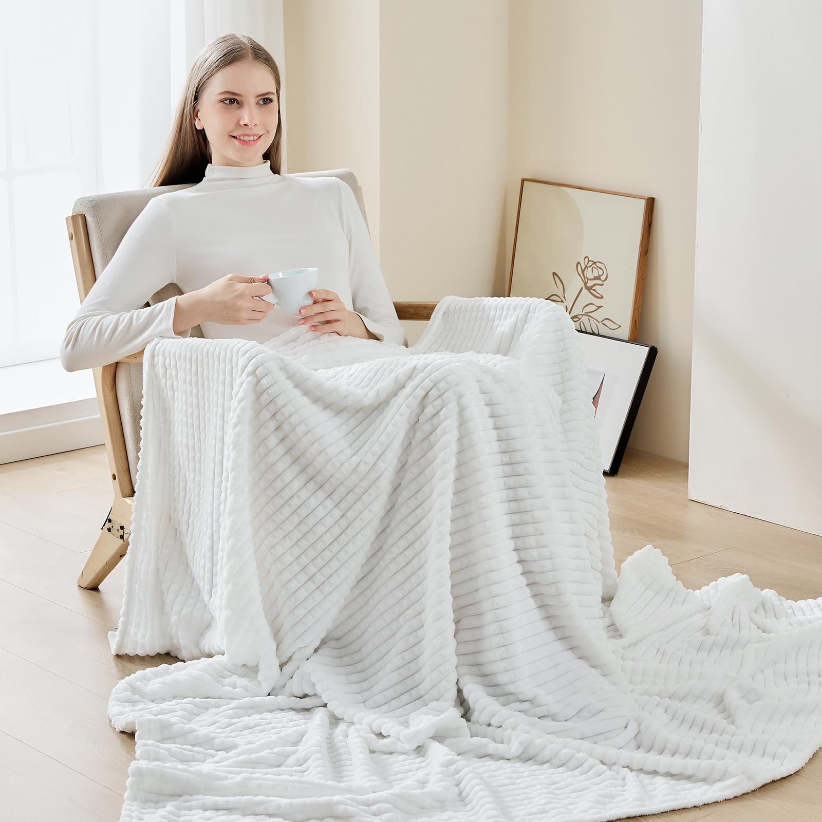 EMME Fleece Throw Blanket for Sofa Soft, Fluffy, 150 x 200cm, 3D Touch Experience, Warm Cozy Throw - Image 4