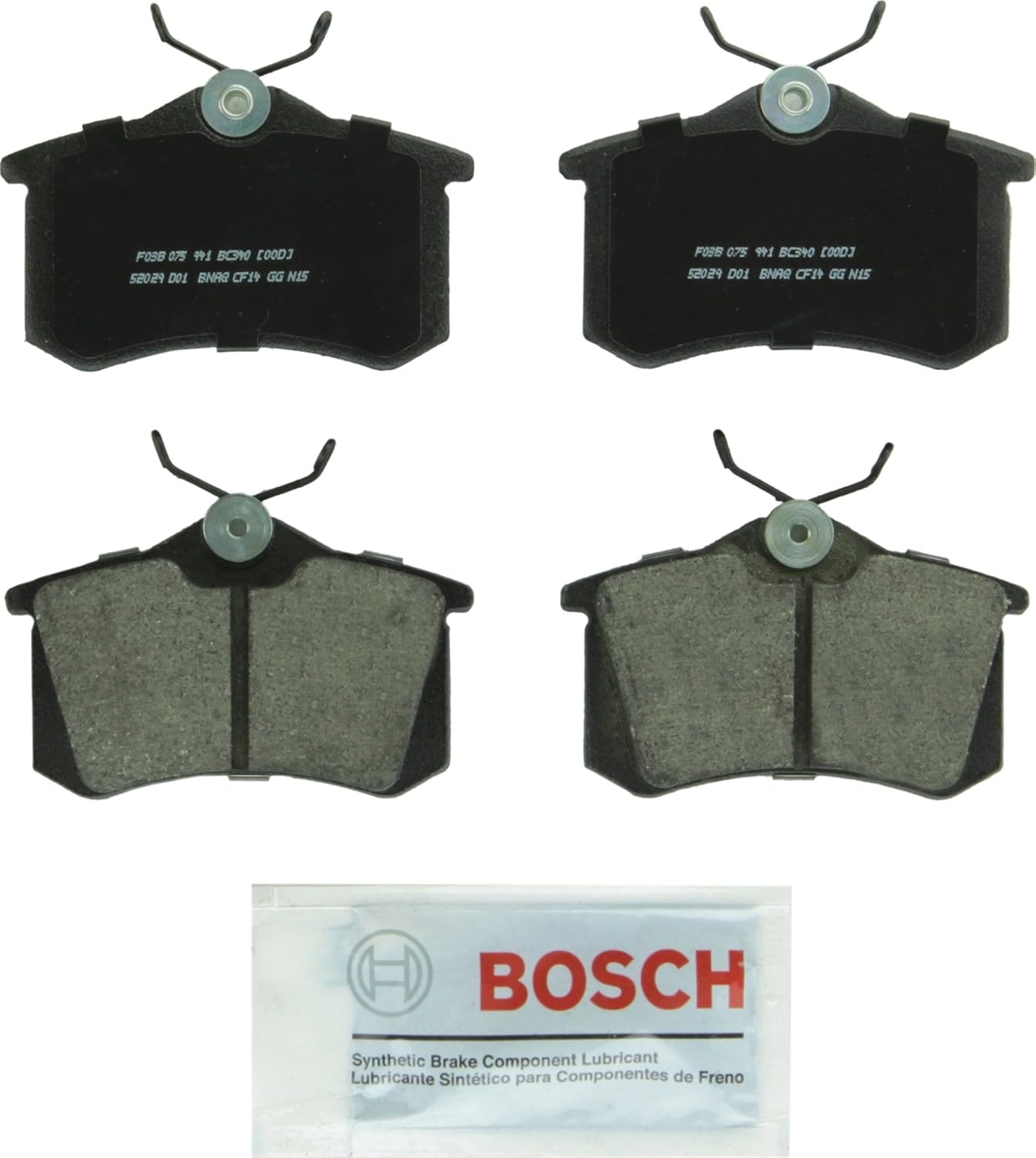 BOSCH BC340 QuietCast Premium Ceramic Disc Brake Pad Set - Compatible with Select Audi A4, A6, A8, Allroad, RS6, S4, S6, S8, TT; Volkswagen Beetle, Cabrio, Golf, Jetta, Passat, Scirocco + More; REAR