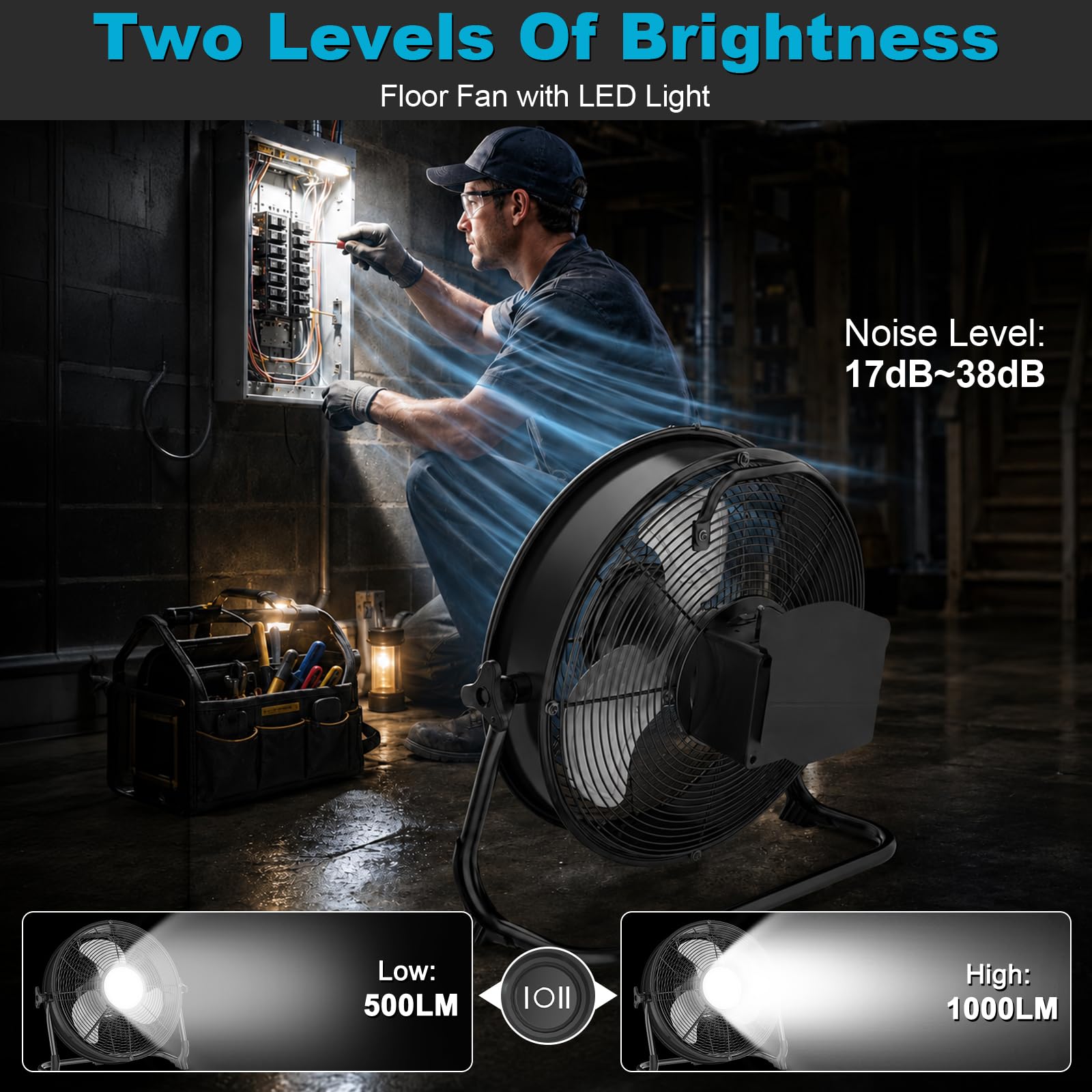 T-SUN Ventilatore da pavimento da 30,5 cm compatibile con batteria ma-kita da 18 V, ventilatore industriale portatile ad alta velocità con adattatore AC, ventola senza fili per cantiere per garage