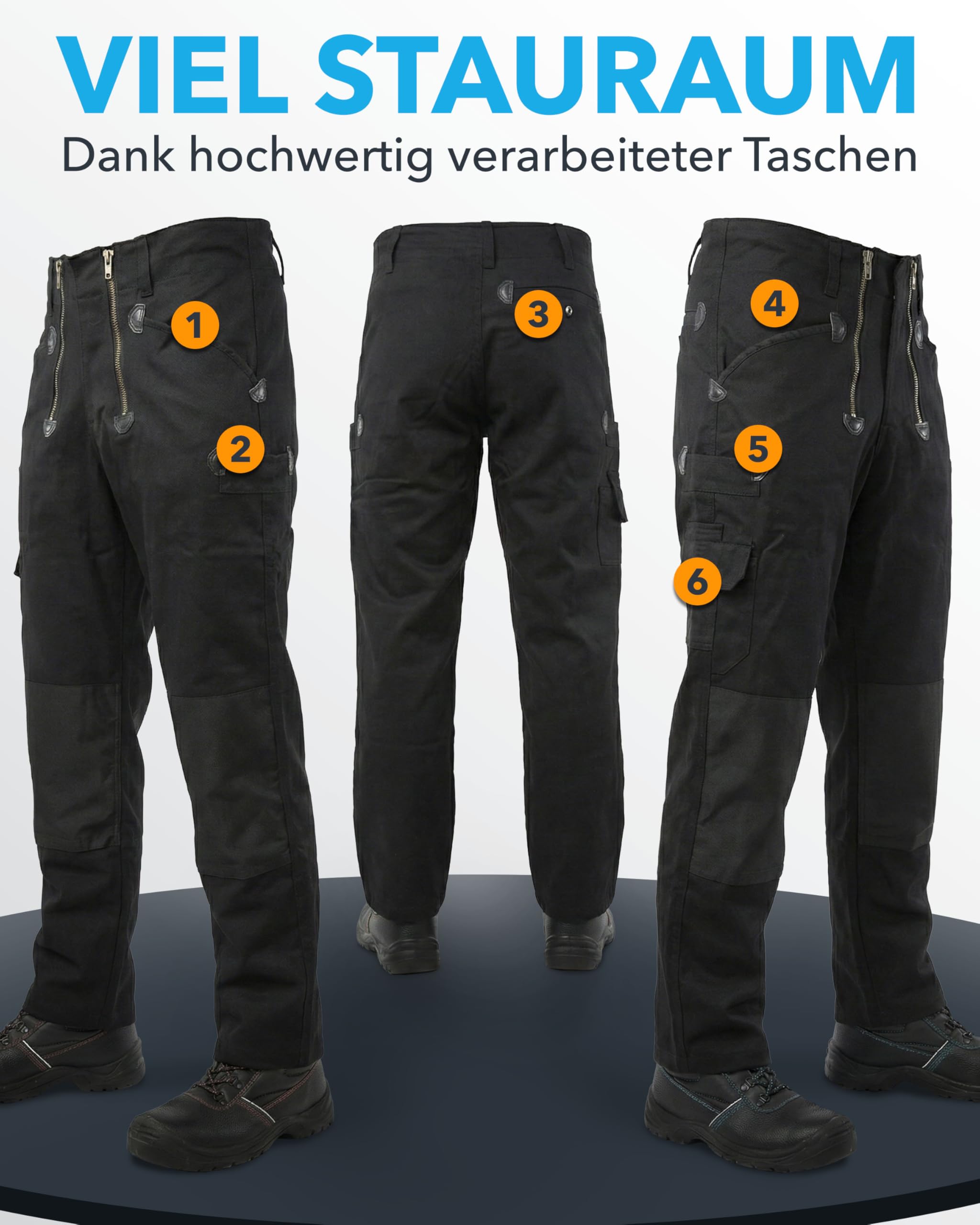 TMG Zunfthose für Herren, Dachdeckerhose mit Kniepolstertaschen | Handwerkerhose mit viel Stauraum, Schornsteinfeger Arbeitshose aus 100% Baumwolle, robuste Zunfthose