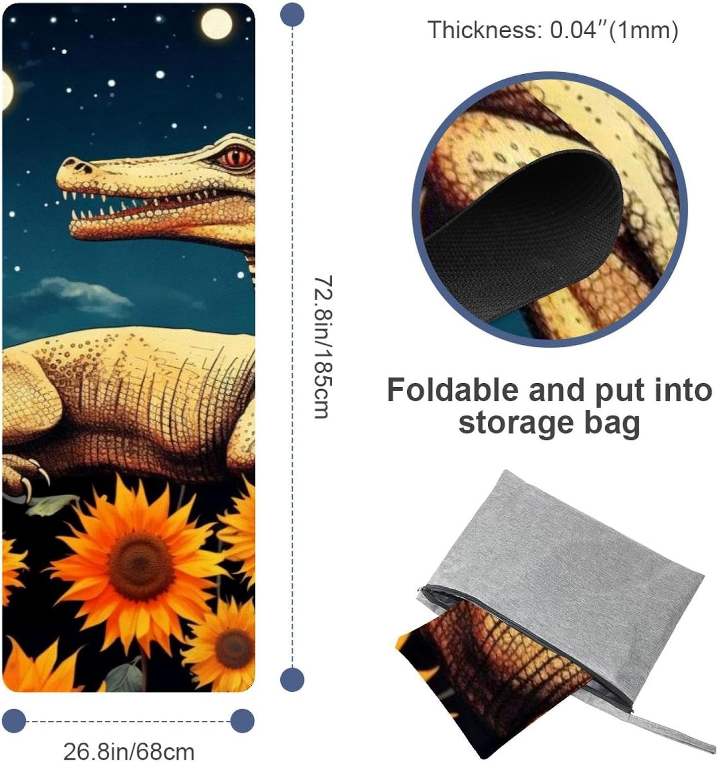 Yoga Towel, Crocodile Star Sunflower Non Slip Sweat Absorbent Hot Yoga Mat Towel for Hot Yoga, Pilates and Fitness - 72.8" x 26.8"