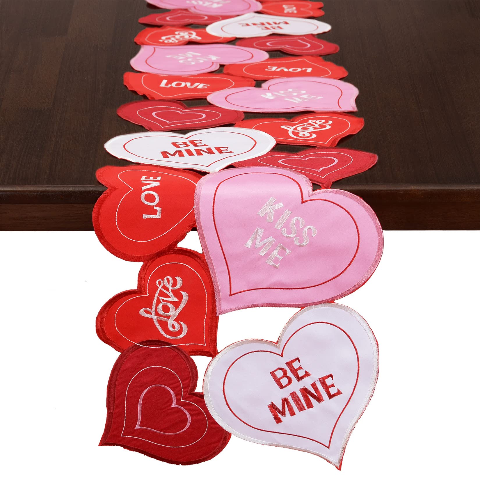 Grelucgo Embroidered Love Heart Table Runner for February 14th Valentine's Day (13 x 70 inch)