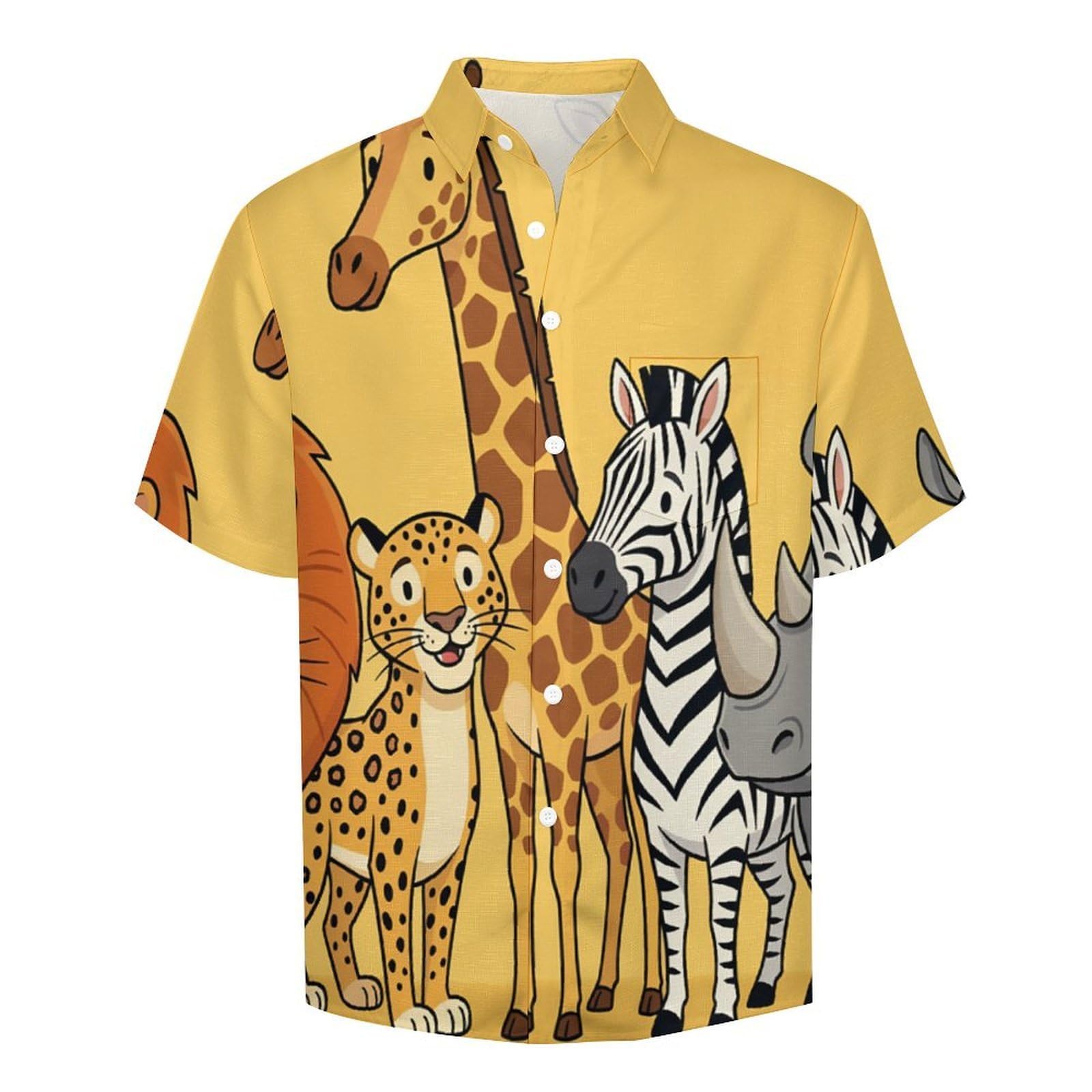 Camicie da Uomo a Maniche Corte con Stampa della Animali dello Zoo Cartoni Animati, Casual Leggere Bottoni Camicia con Tasca Frontale, per Vacanze Spiaggia Estate
