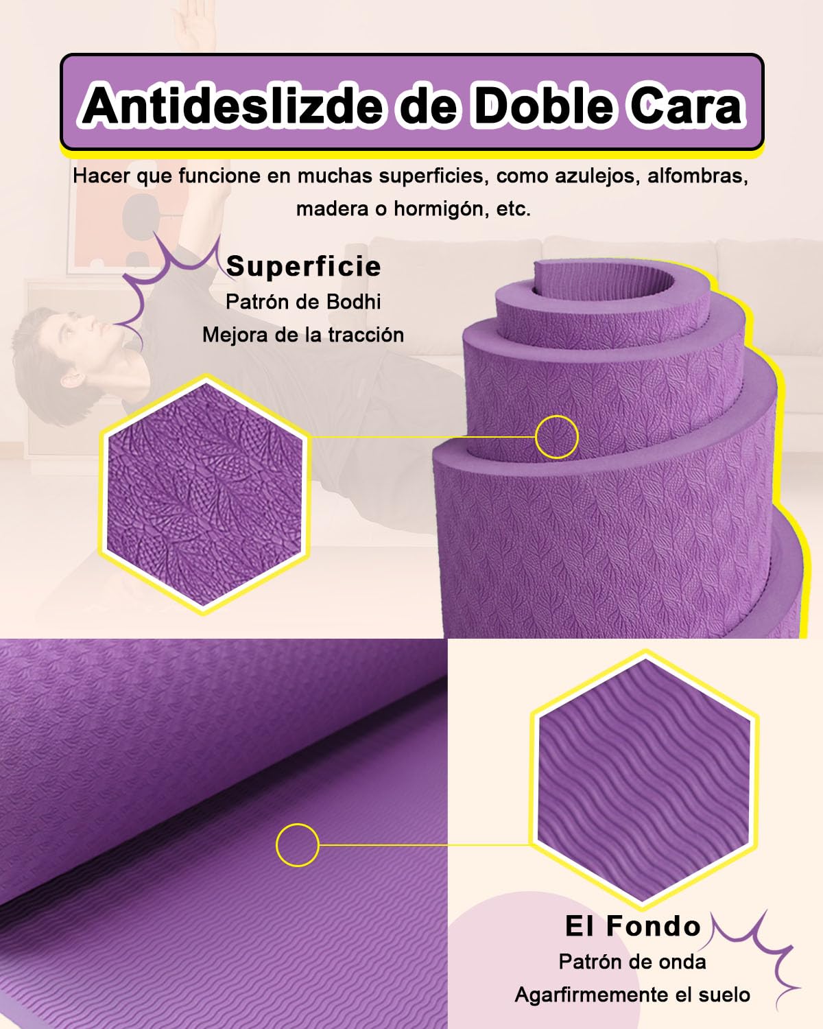 Esterilla Fitness Grande TPE 200×130cm 15mm Gruesa Esterilla Deporte XXL Esterilla Yoga Antideslizante Colchoneta Gimnasia Pilates