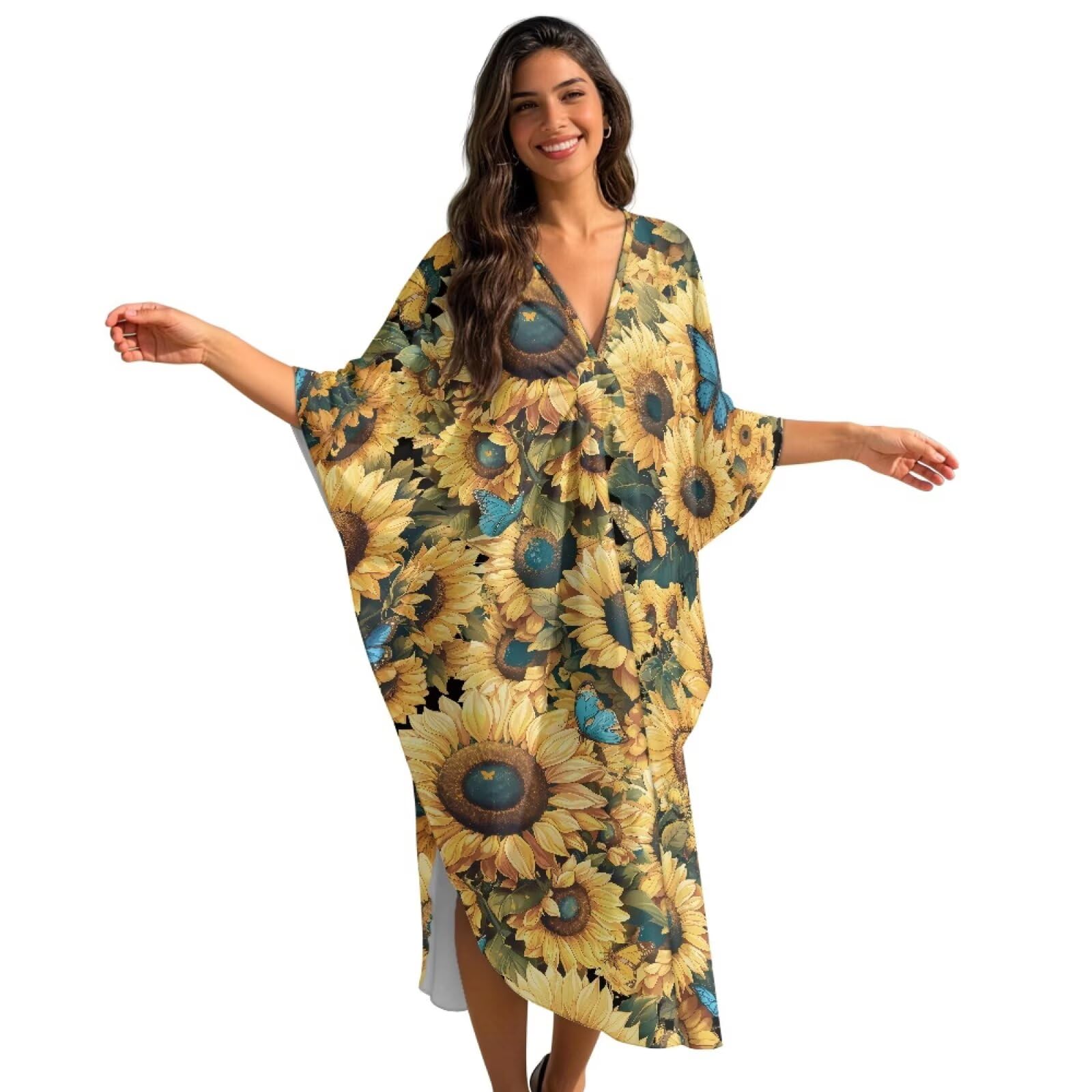 Maxi abito da spiaggia da donna, con scollo a V, estivo, caftano, copricostume da bagno, taglie forti, per il resort e il tempo libero