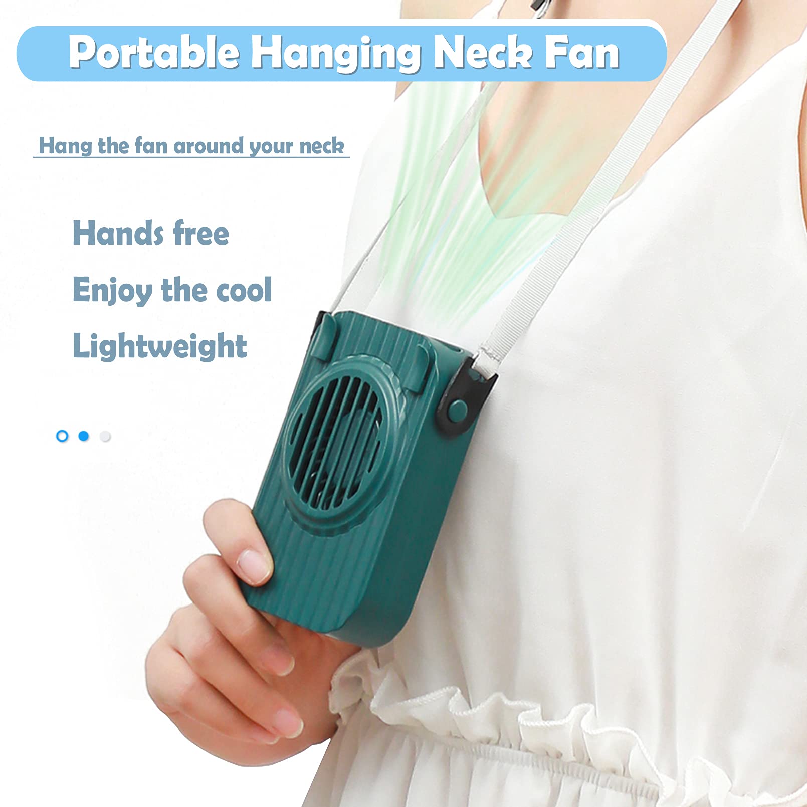 Mini Ventilatore Portatile 2-in-1: A Collana E Con Clip In Vita, Ricaricabile USB, 3 Velocità, Verde - 6