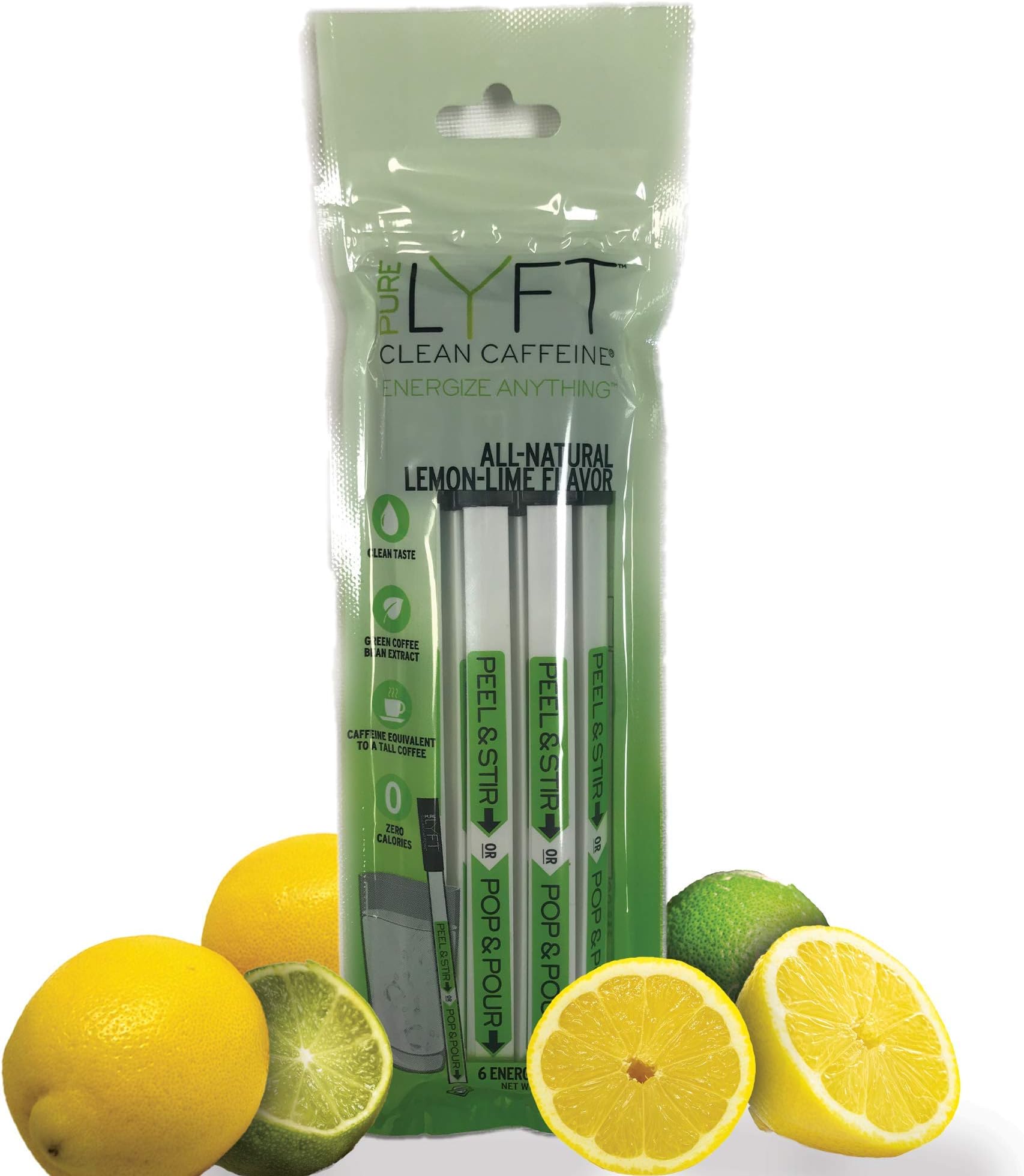 Pure LYFT, Clean Caffeine, All Natural Lemon Lime Vegan Pre Workout Energy Drink Powder (6 Sticks)