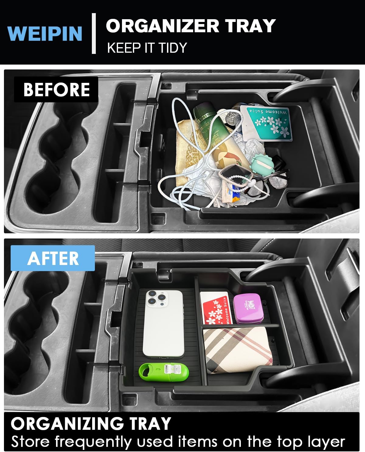 for Center Console Upper Armrest Organizer ABS Materials Compatible with 2014–2019 Silverado/Sierra 1500&2015–2019 Silverado/Sierra 2500HD/3500HD – Split-Bench Folding Seat