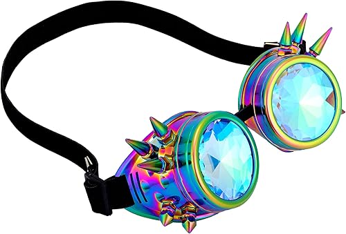 Miniatura 113 de Gafas de caleidoscopio retro con pinchos, gafas de cristal arcoíris steampunk estilo soldadura, gafas de cosplay punk