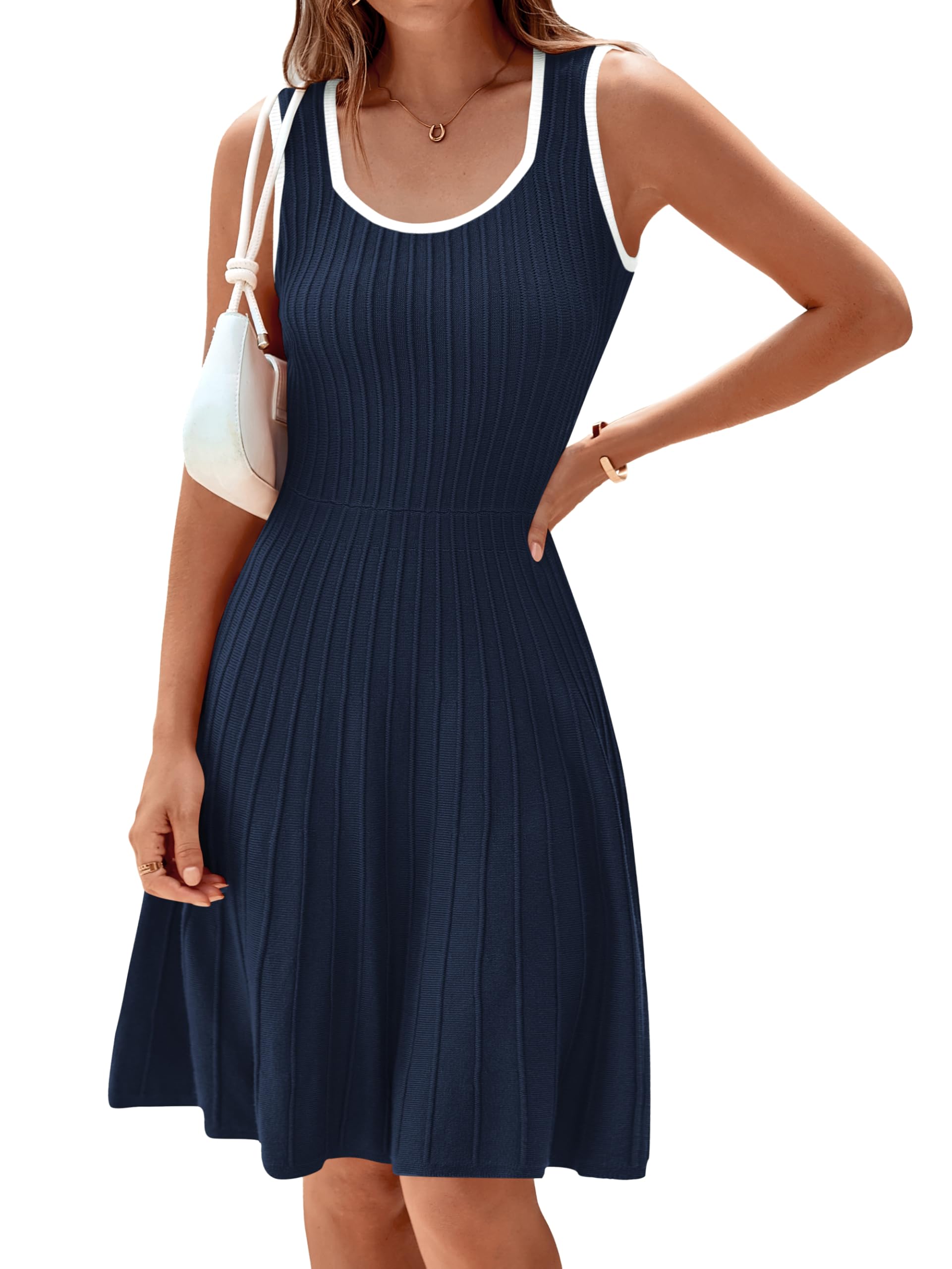 MASCOMODA Women 2025 Casual Summer Mini Dresses Sleeveless Sweater Dress Square Neck A Line Swing Knit Tank Short Dress