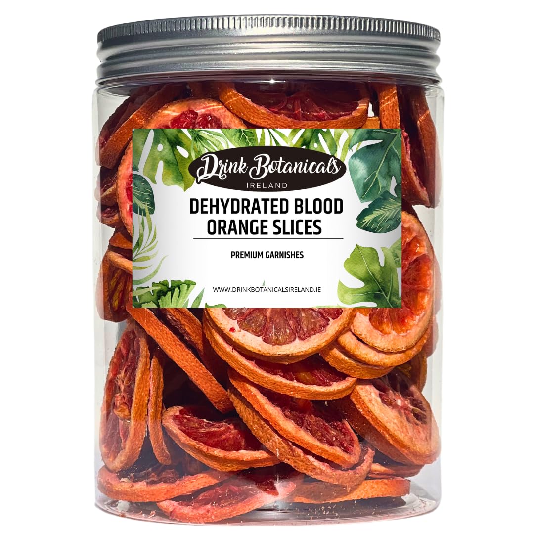 Drink Botanicals Ireland Dried Blood Orange Slices Wheels | 50+ Slices | 100% Natural | For Cocktail Garnishing, Wreath, Cakes, Snacking, Infusions, Desserts | 5.29 oz, 150 Grams | Recyclable PET Jar