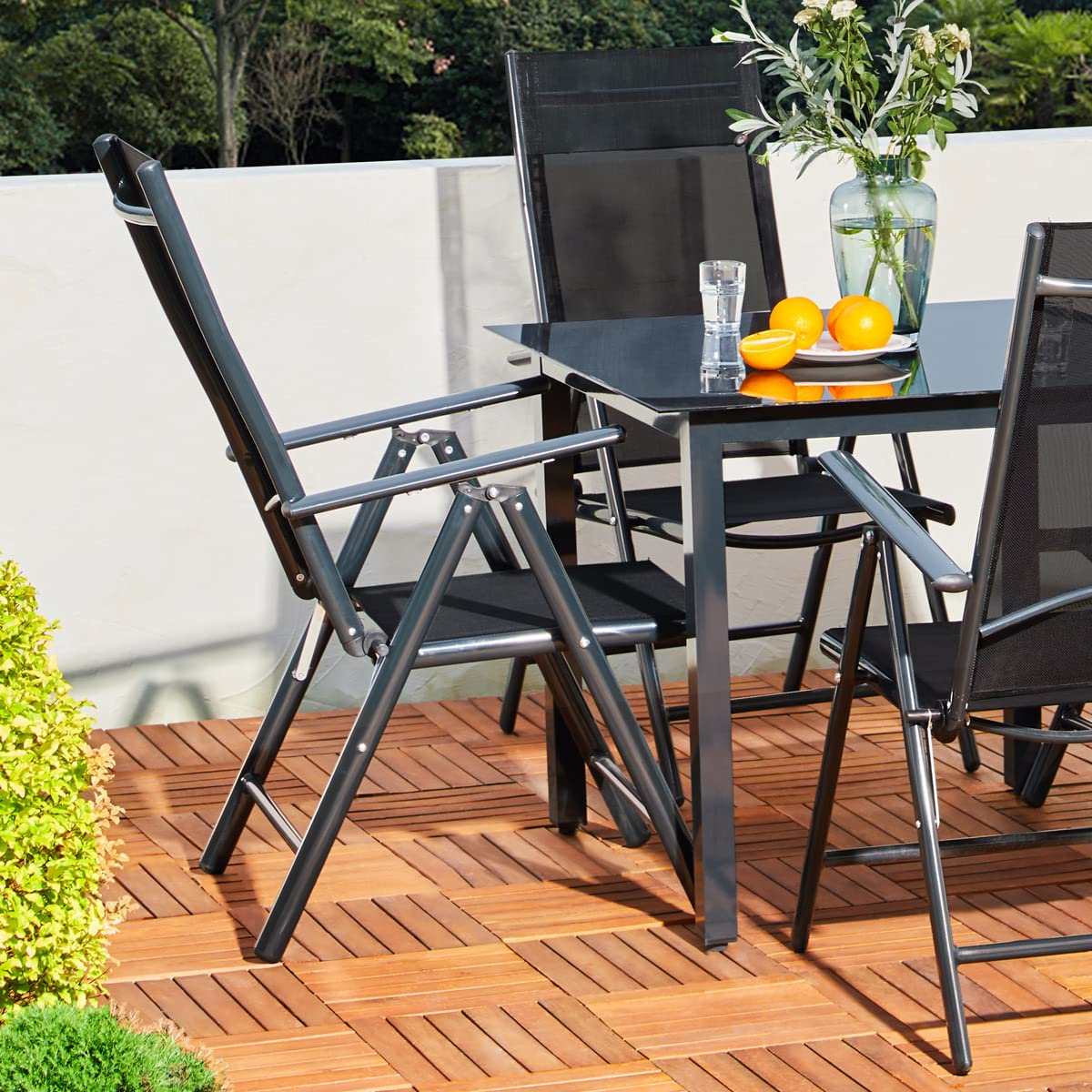 CASARIA® Sillas de Jardín Plegables Set de 2 Respaldo Alto Ajustable en 8 Posiciones Reclinables Aluminio Resistentes Intemperie Carga 120Kg Estables Exterior Terraza Balcón