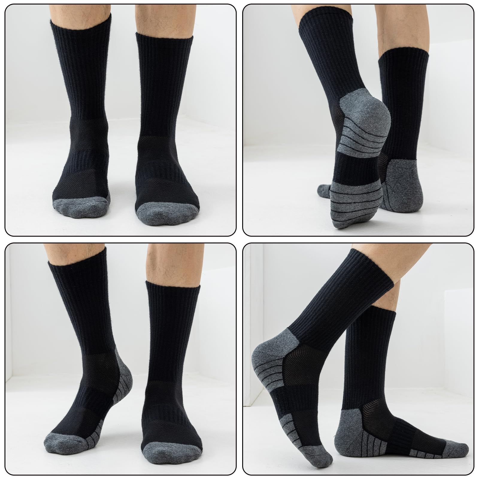Niorasen Socken Herren Damen, 6 Paar Atmungsaktive Wandersocken Tennissocken Sportsocken, Baumwolle Gepolsterte Hochleistung Laufsocken Arbeitssocken, 43-46 39-42 35-38 47-50