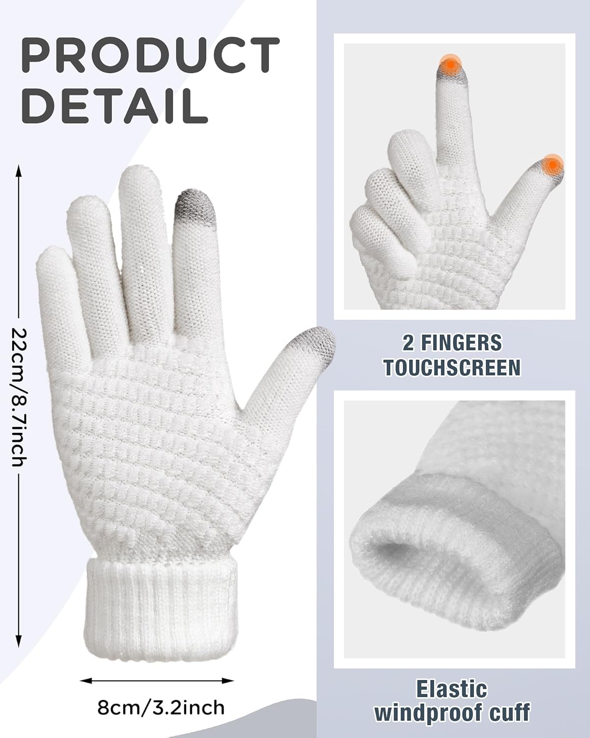 Haysandy 6 Pcs Winter Beanie Hat Gloves Set for Women Warm Knitted Hat Skull Cap with Pom Pom and Touchscreen Glove for Women - Image 4